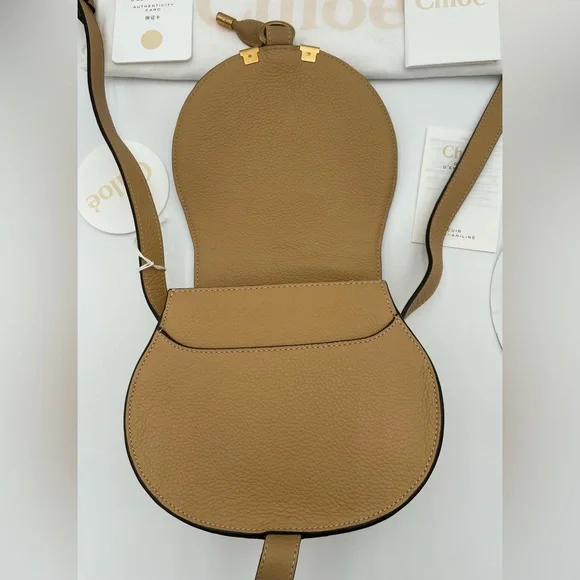 ❌SOLD❌ NEW CHLOE MARCIE TAN LEATHER SMALL SADDLE CROSSBODY BAG PURSE NWT - Picture 15 of 16
